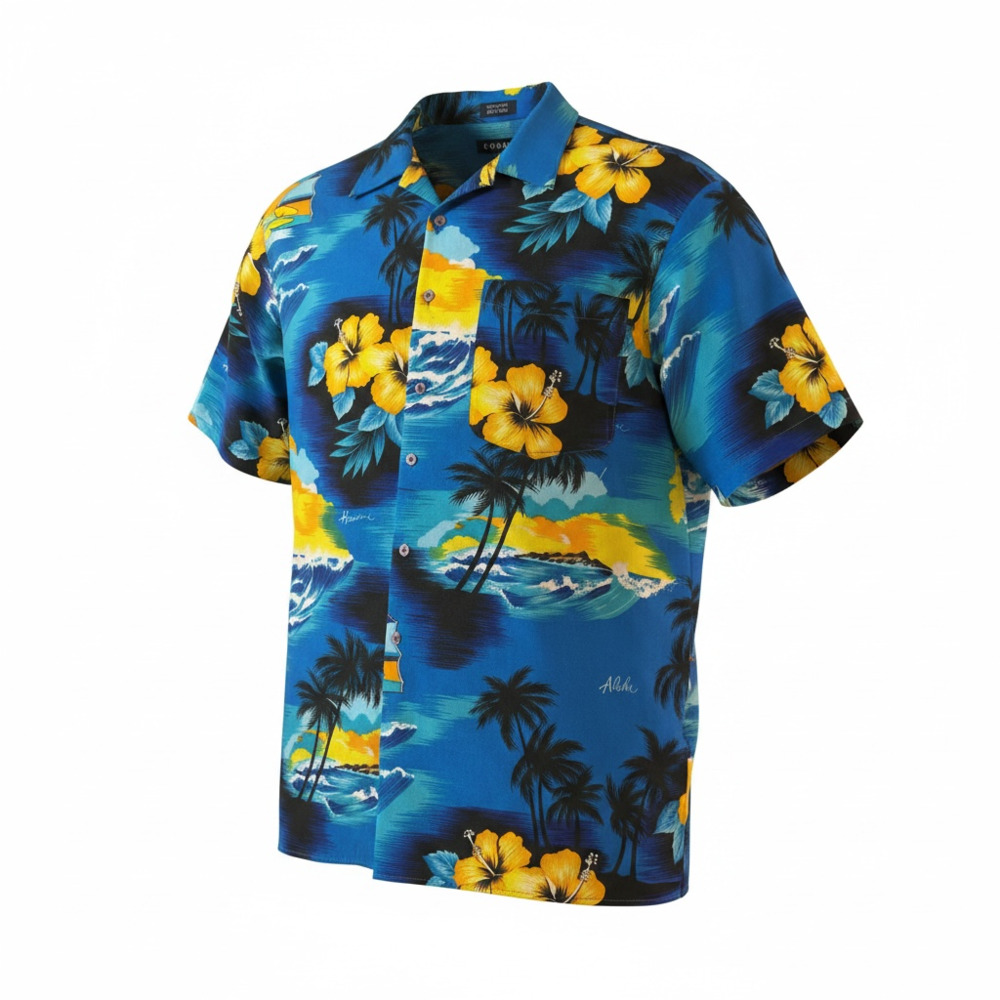 Koman Sport Vintage Hawaiian Aloha Shirt Tropical Windsurfing Print